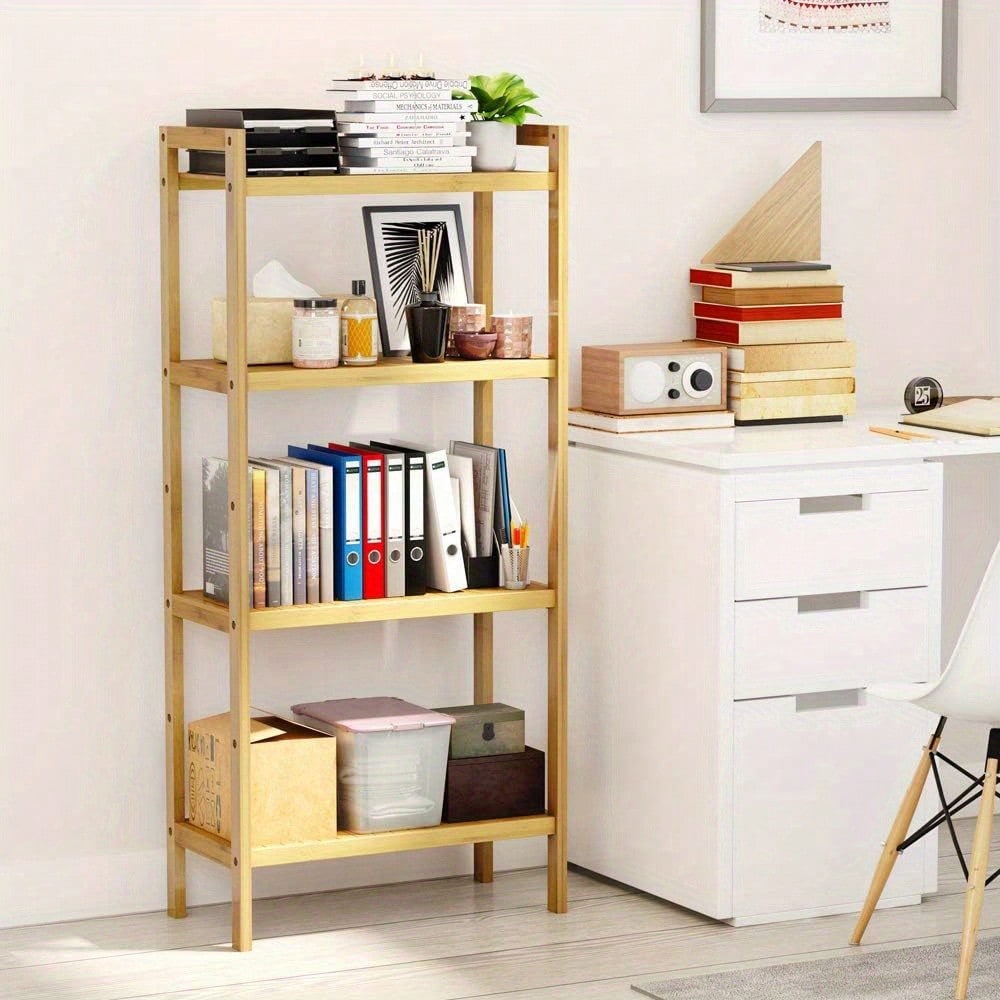 Adjustable 4 Tier Bamboo Storage Shelf Bathroom Kitchen Shelving Unit Free Standing