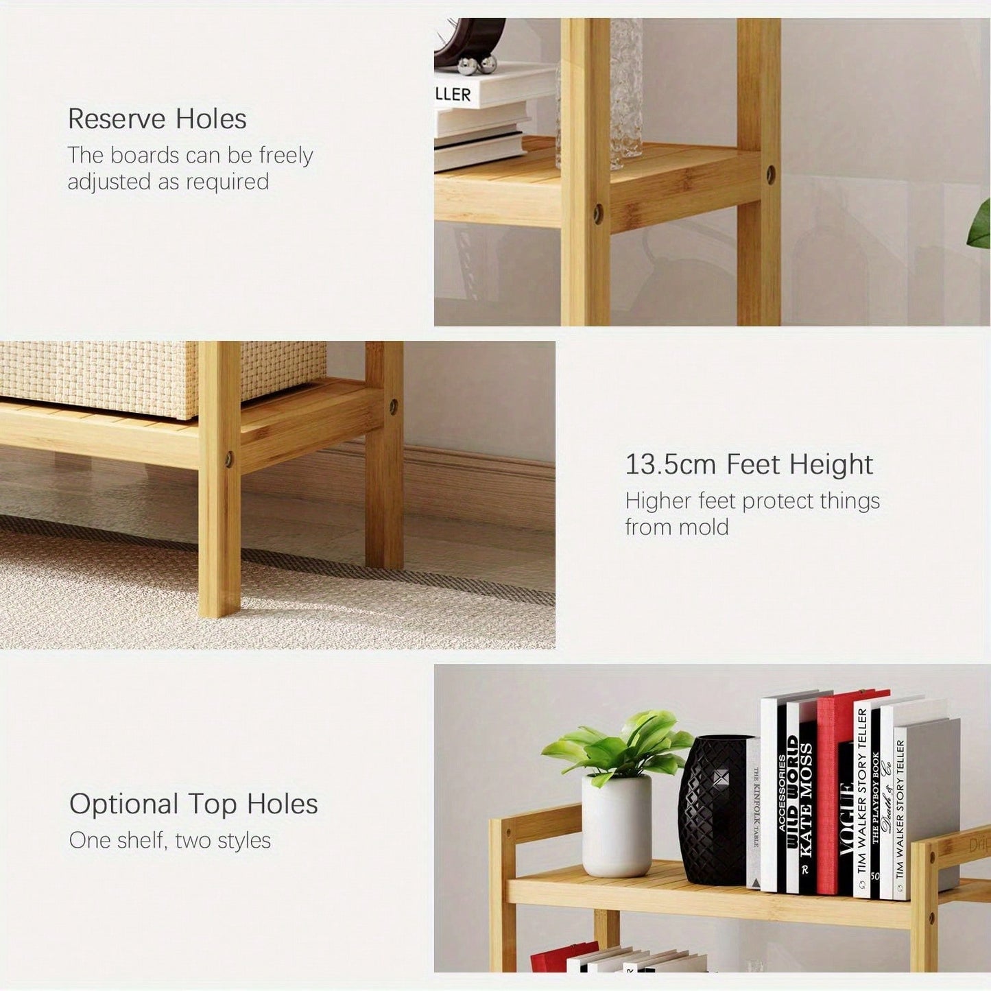 Adjustable 4 Tier Bamboo Storage Shelf Bathroom Kitchen Shelving Unit Free Standing