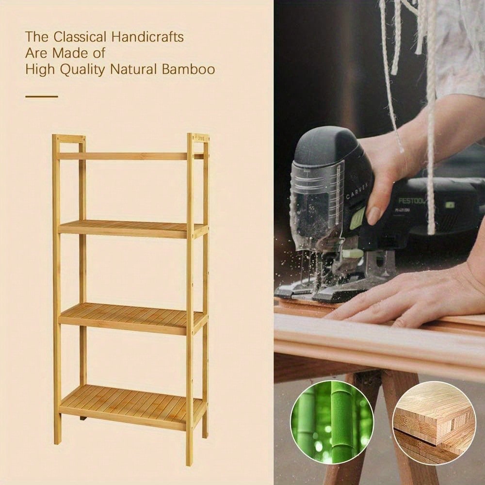 Adjustable 4 Tier Bamboo Storage Shelf Bathroom Kitchen Shelving Unit Free Standing
