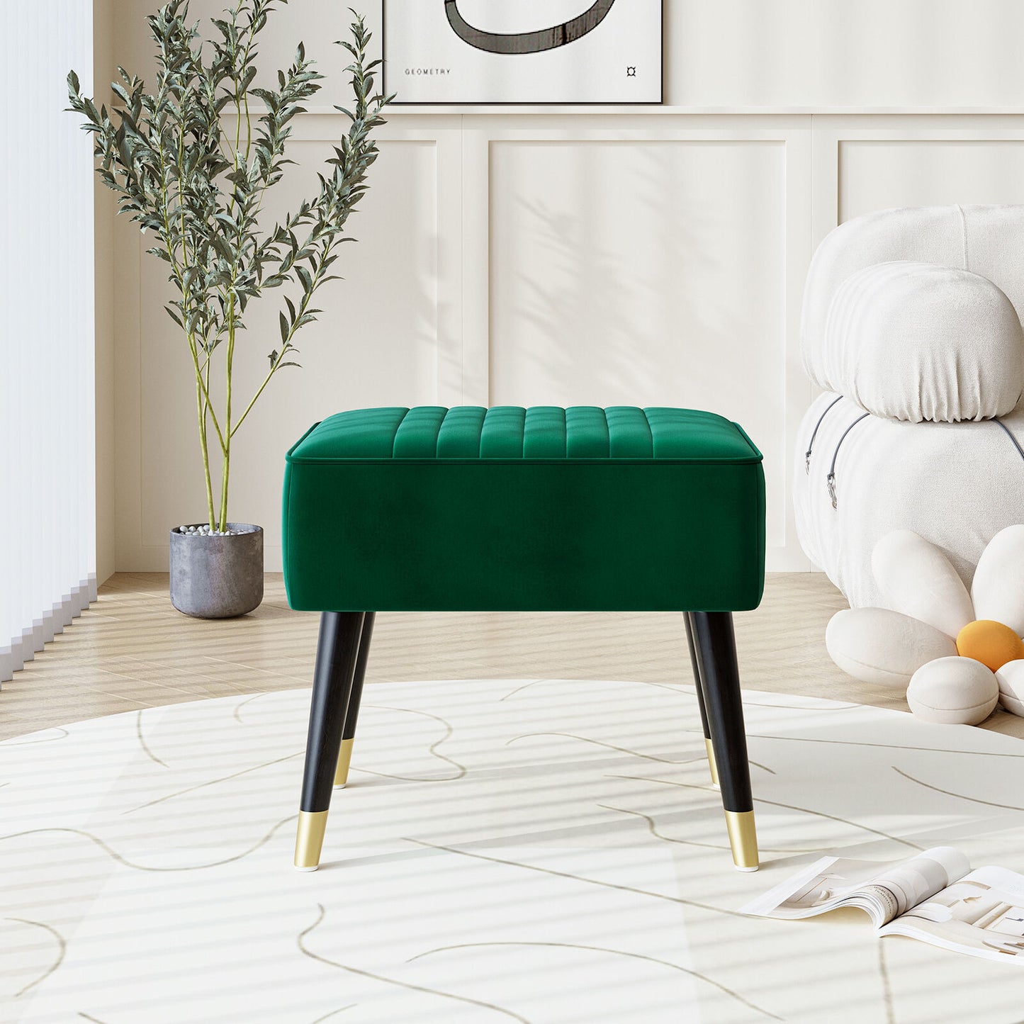 Large Velvet Armchair with Footstool and Lumbar Pillow Accent Chair Room Office