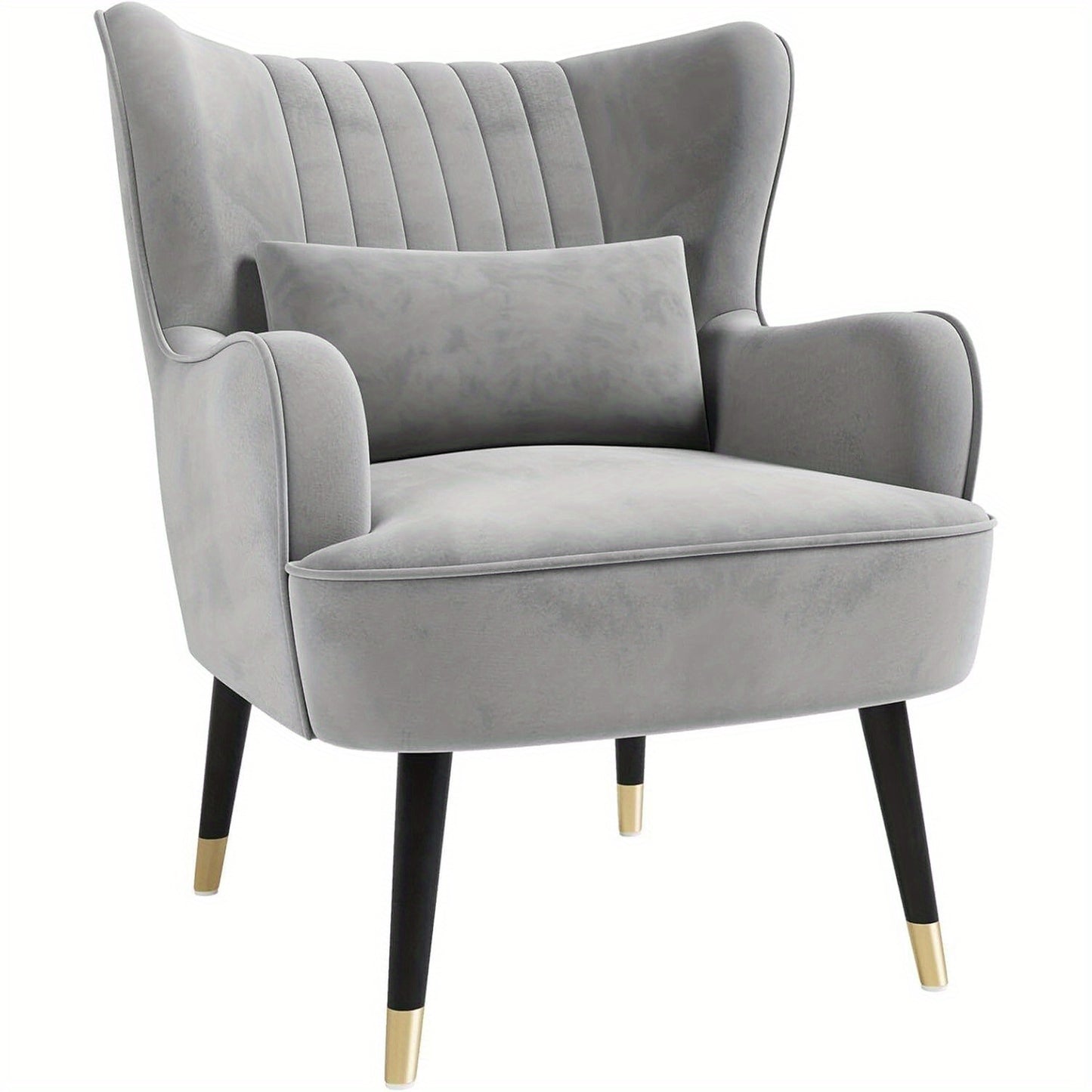 Large Velvet Armchair with Footstool and Lumbar Pillow Accent Chair Room Office