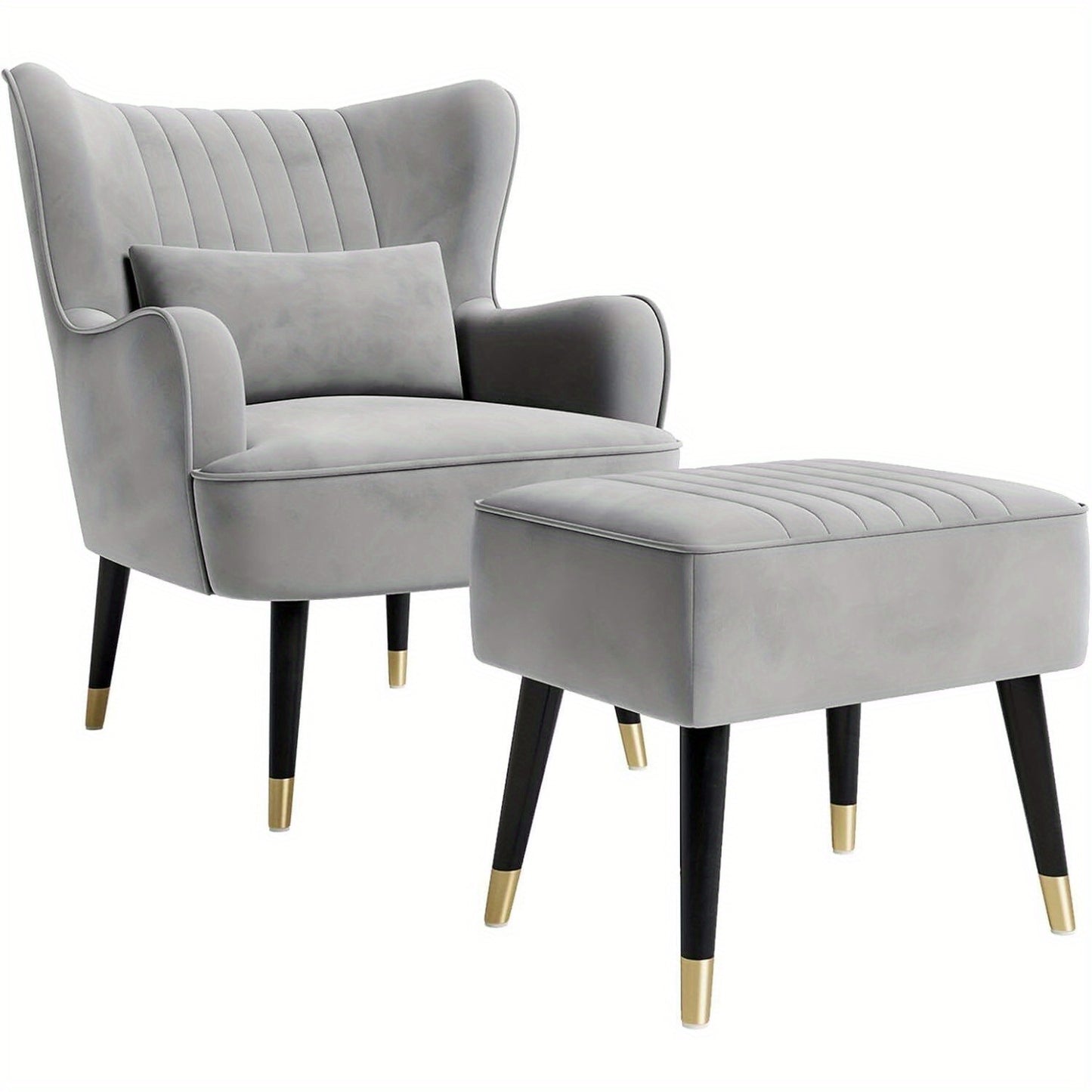 Large Velvet Armchair with Footstool and Lumbar Pillow Accent Chair Room Office