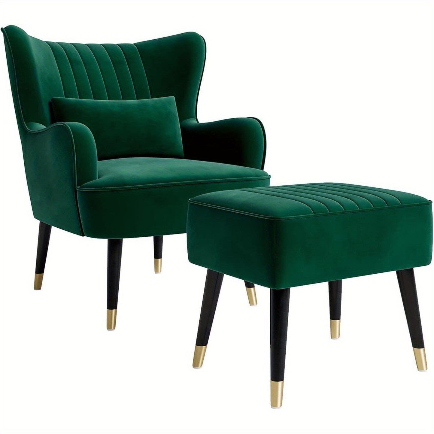 Large Velvet Armchair with Footstool and Lumbar Pillow Accent Chair Room Office