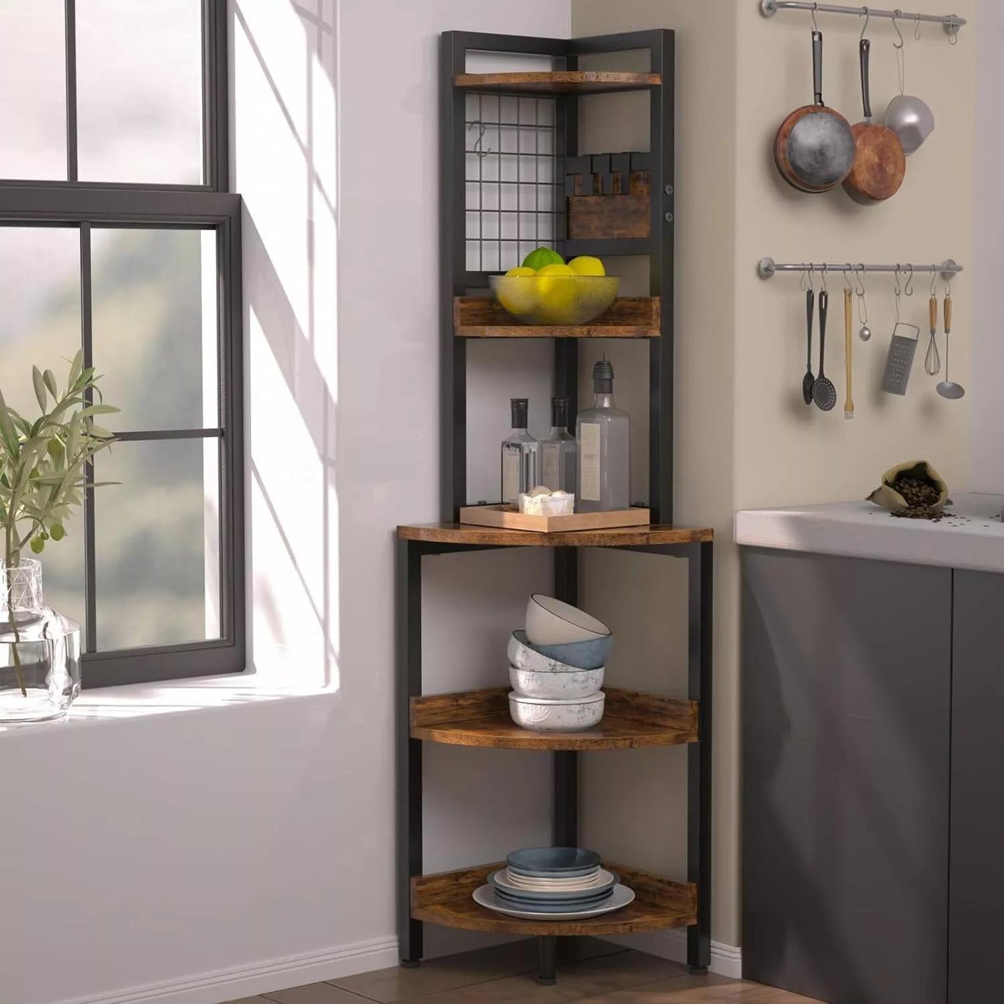 5 Tier Corner Shelves Wood Unit Storage Shelf Rack Bookshelf Display CabinetStand