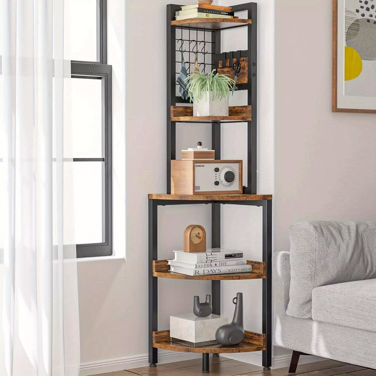 5 Tier Corner Shelves Wood Unit Storage Shelf Rack Bookshelf Display CabinetStand