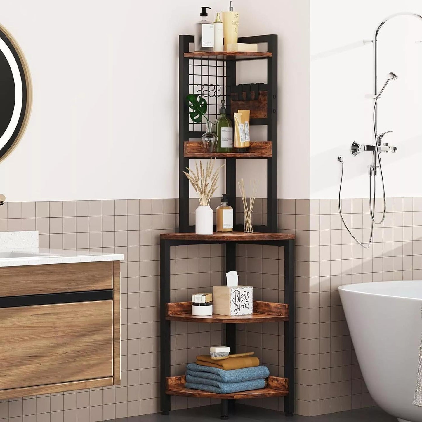 5 Tier Corner Shelves Wood Unit Storage Shelf Rack Bookshelf Display CabinetStand