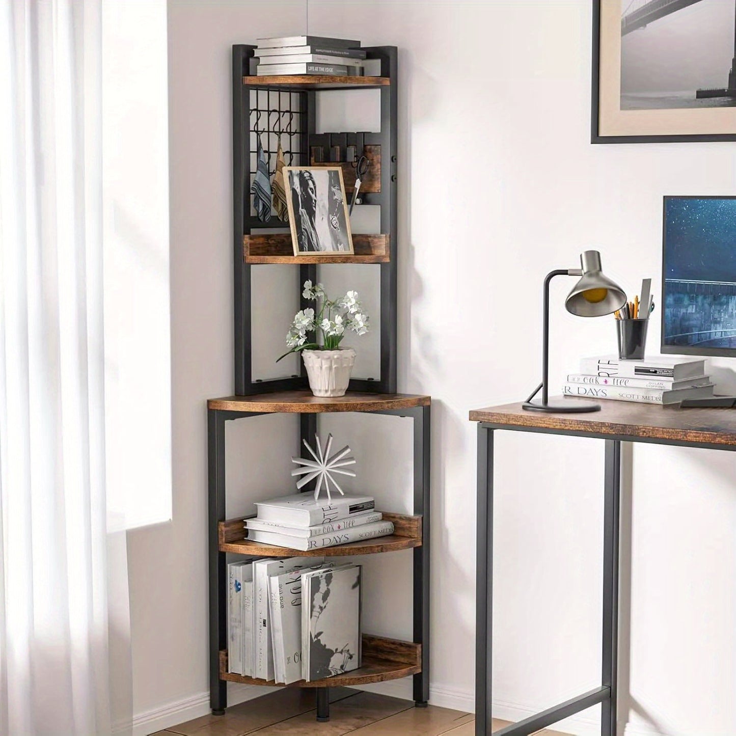 5 Tier Corner Shelves Wood Unit Storage Shelf Rack Bookshelf Display CabinetStand