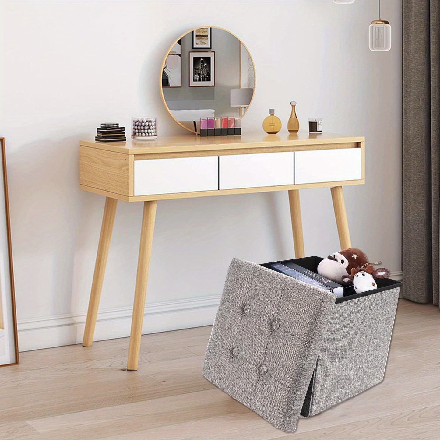Storage Bench Folding Pouffe Seat Stool Box Home Chair Foot Stool Linen