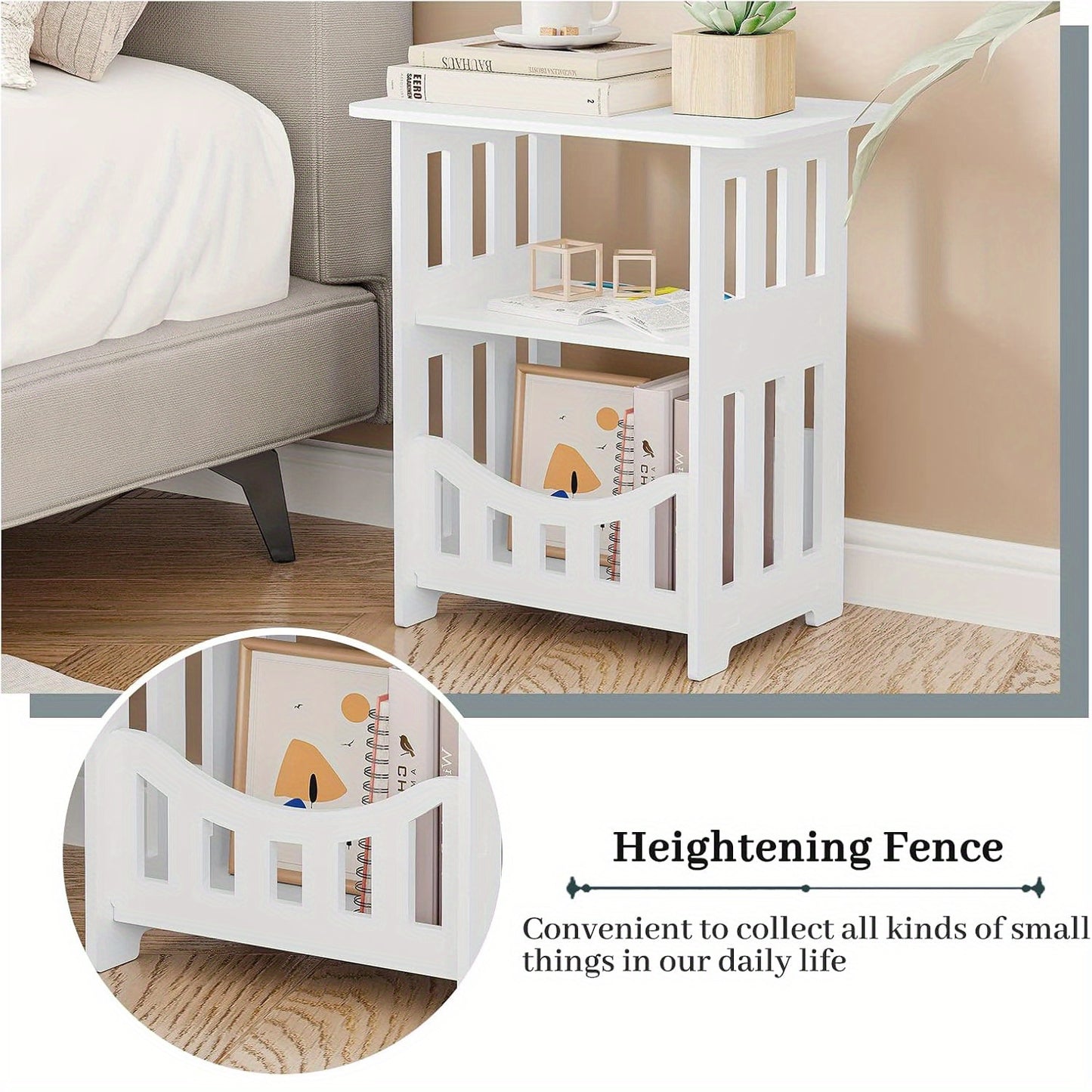 White Bedside Table, Small Square Table with Storage Basket, Small Space At Side Table, Slender Coffee Table, Sofa Table Suitable for Living Room, Bedroom, Bathroom and Balcony.White Bedside Table, Small Square Table with Storage Basket, Small Space