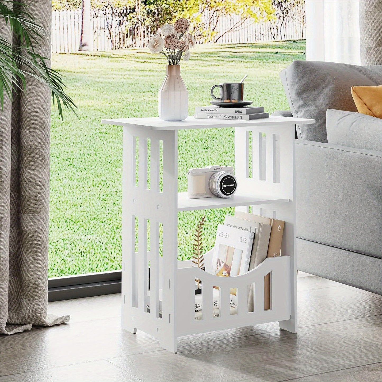 White Bedside Table, Small Square Table with Storage Basket, Small Space At Side Table, Slender Coffee Table, Sofa Table Suitable for Living Room, Bedroom, Bathroom and Balcony.White Bedside Table, Small Square Table with Storage Basket, Small Space