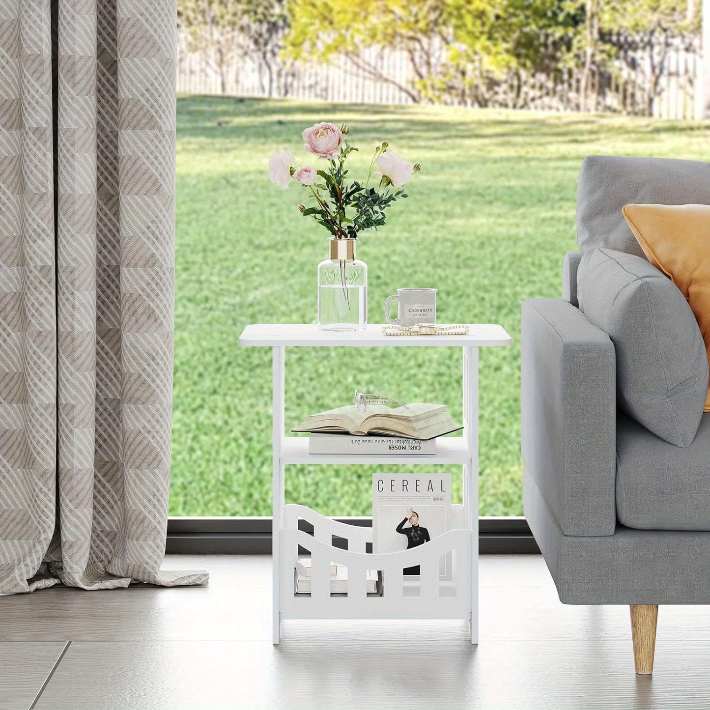 White Bedside Table, Small Square Table with Storage Basket, Small Space At Side Table, Slender Coffee Table, Sofa Table Suitable for Living Room, Bedroom, Bathroom and Balcony.White Bedside Table, Small Square Table with Storage Basket, Small Space