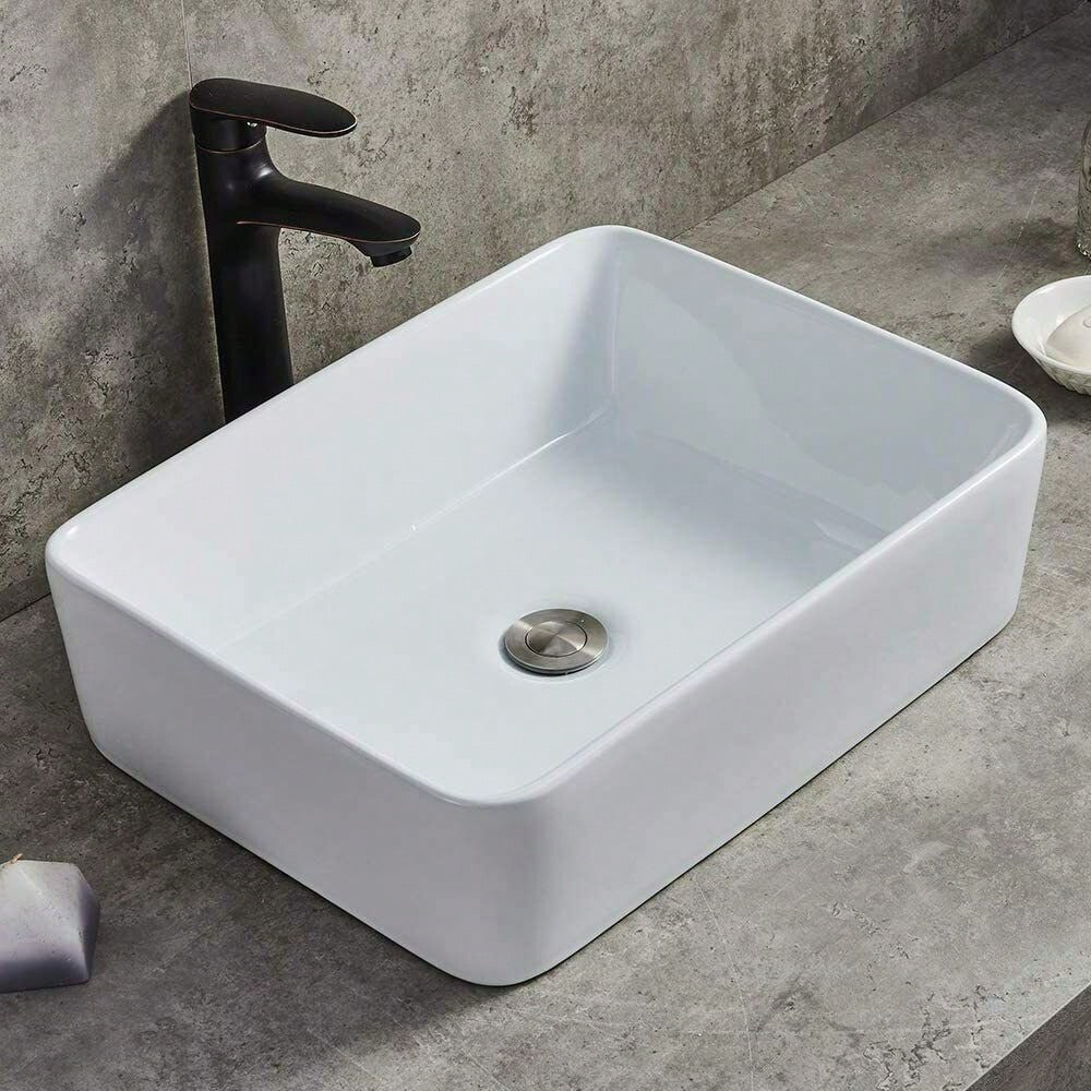 Bathroom Counter Top Ceramic Wash Basin Cloakroom Gloss Sink Rectangular