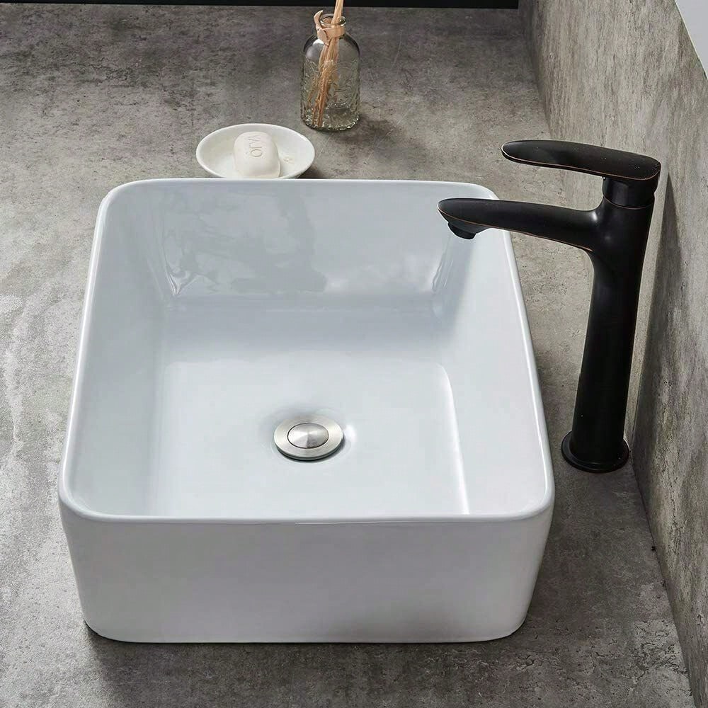 Bathroom Counter Top Ceramic Wash Basin Cloakroom Gloss Sink Rectangular