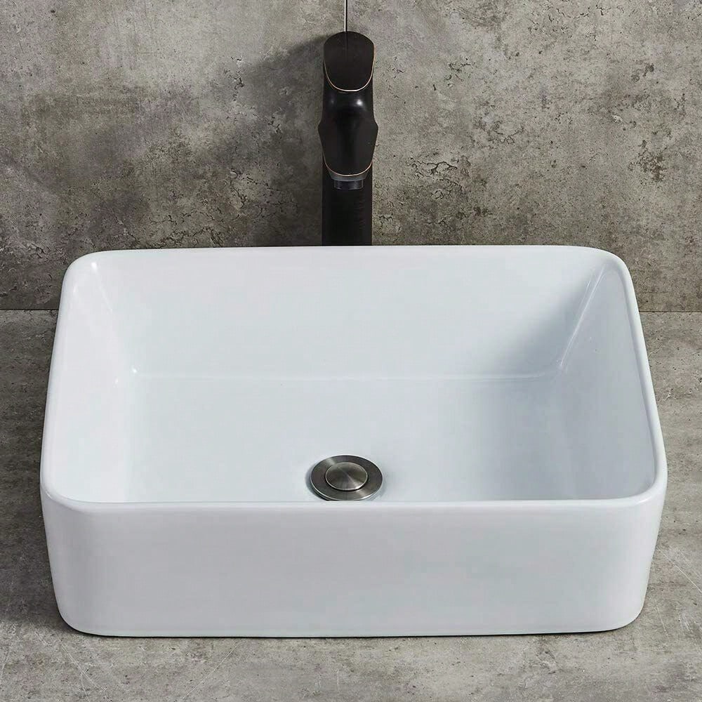 Bathroom Counter Top Ceramic Wash Basin Cloakroom Gloss Sink Rectangular