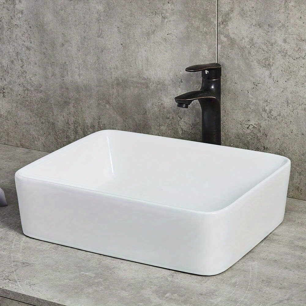 Bathroom Counter Top Ceramic Wash Basin Cloakroom Gloss Sink Rectangular