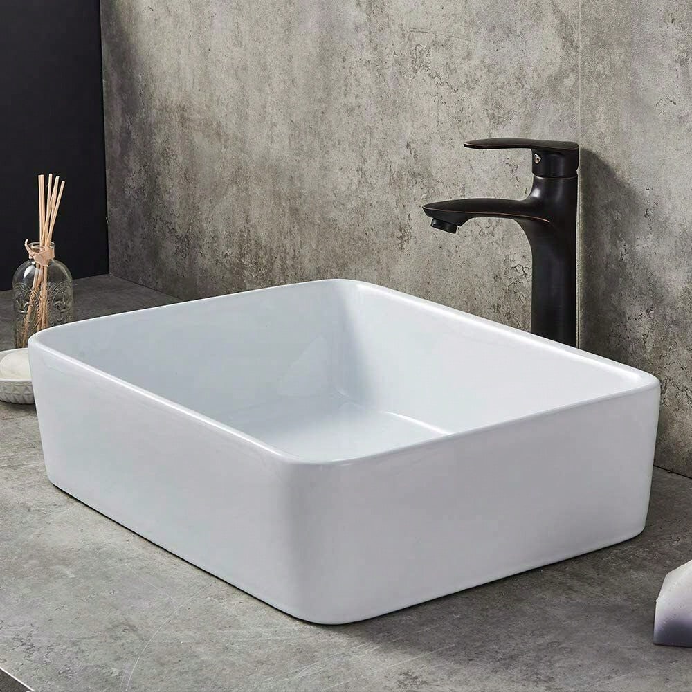 Bathroom Counter Top Ceramic Wash Basin Cloakroom Gloss Sink Rectangular
