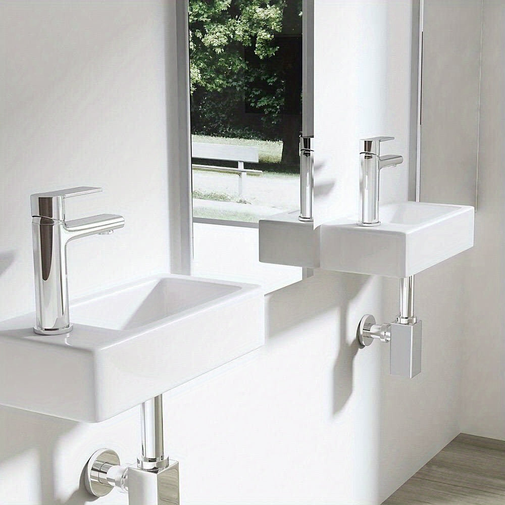 Bathroom Wash Sink Basin Wall Hung Rectangular Ceramic Countertop White