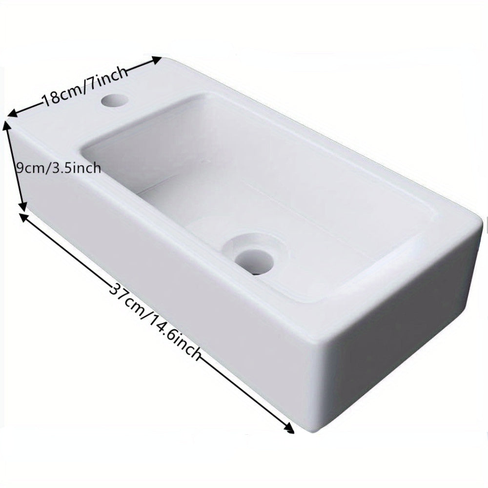 Bathroom Wash Sink Basin Wall Hung Rectangular Ceramic Countertop White