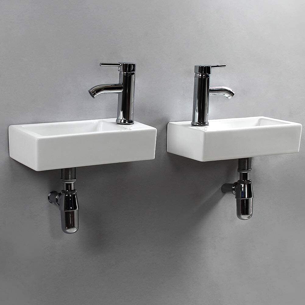 Bathroom Wash Sink Basin Wall Hung Rectangular Ceramic Countertop White