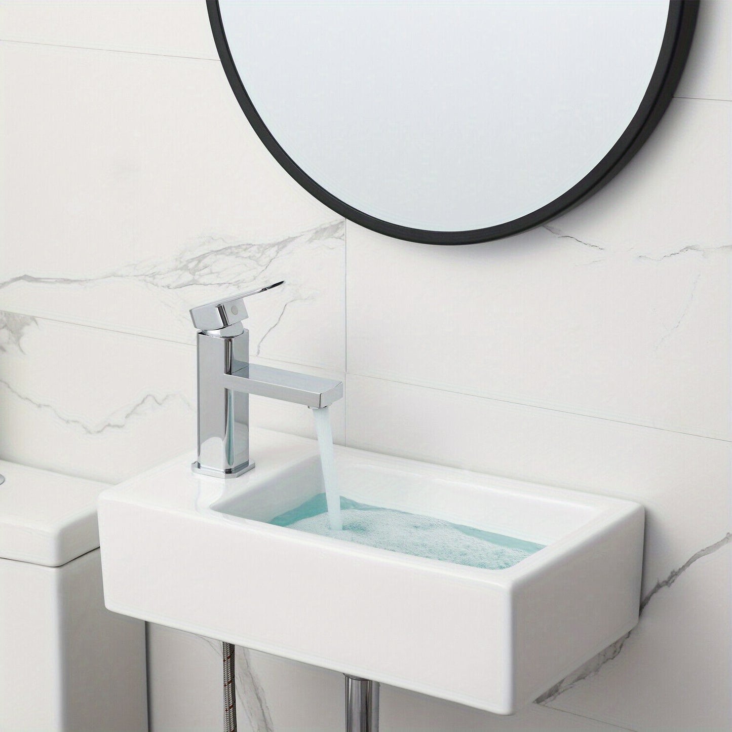 Bathroom Wash Sink Basin Wall Hung Rectangular Ceramic Countertop White