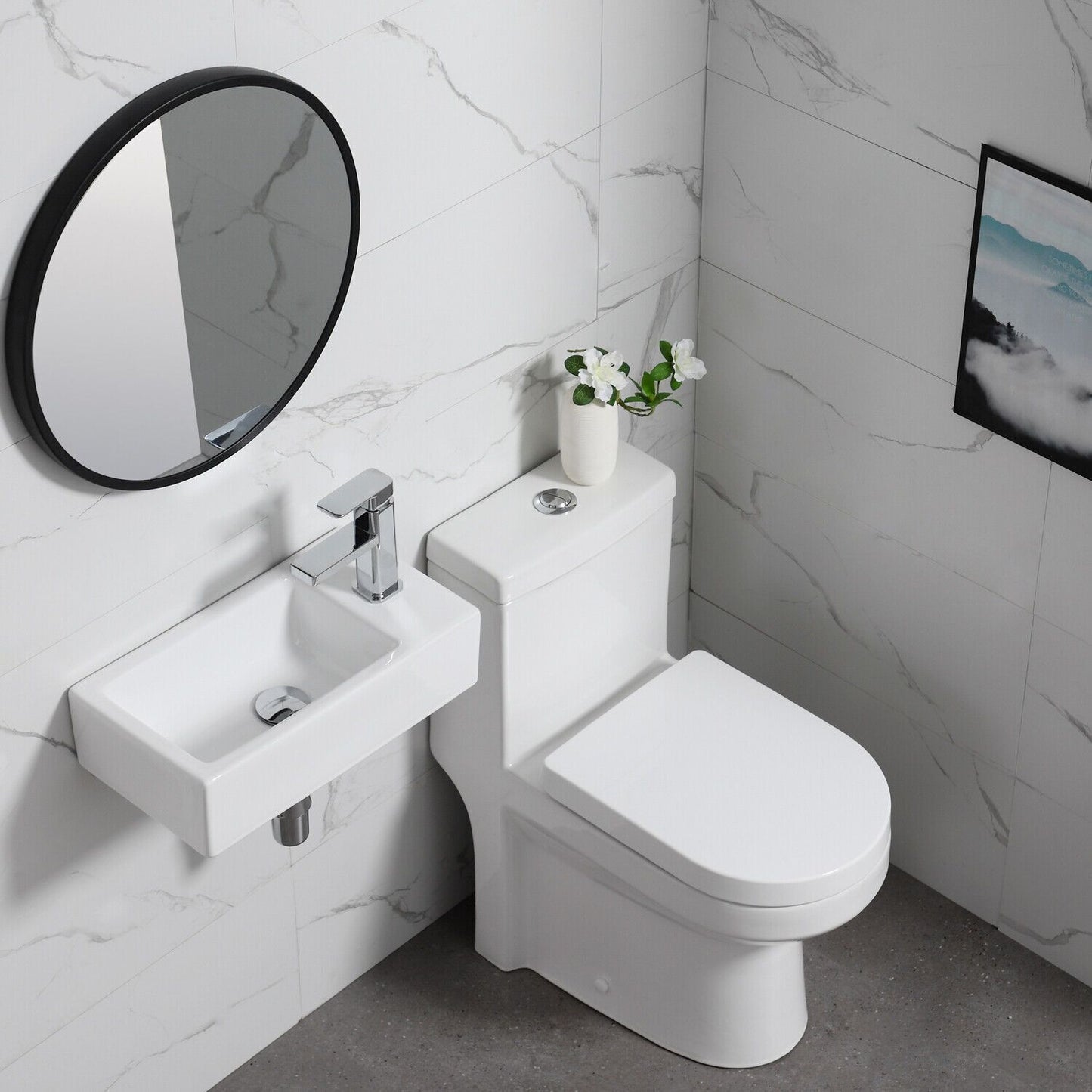 Bathroom Wash Sink Basin Wall Hung Rectangular Ceramic Countertop White