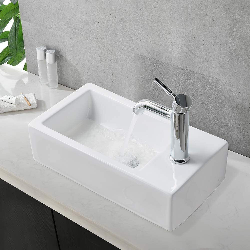 Bathroom Wash Sink Basin Wall Hung Rectangular Ceramic Countertop White