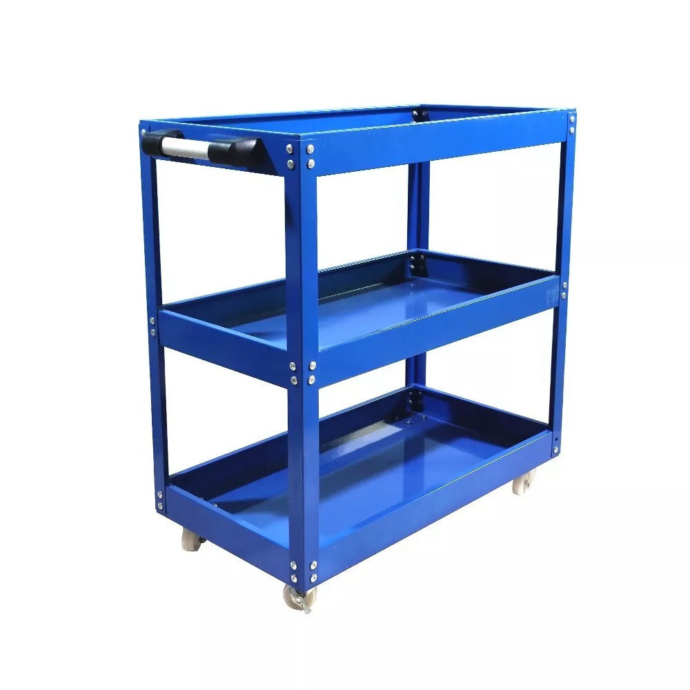 Tool Storage Heavy Duty Garage Trolley Workshop DIY 3 Tier Wheel Cart Shelf Blue