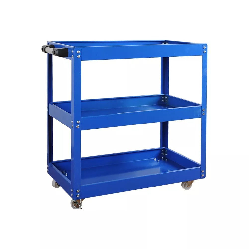 Tool Storage Heavy Duty Garage Trolley Workshop DIY 3 Tier Wheel Cart Shelf Blue