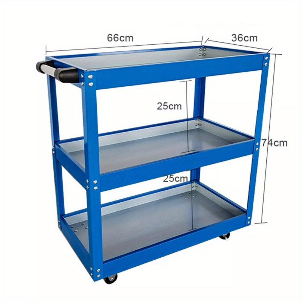 Tool Storage Heavy Duty Garage Trolley Workshop DIY 3 Tier Wheel Cart Shelf Blue