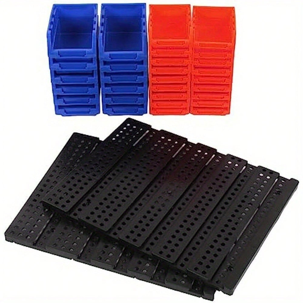 30 Hole Plastic Bins Wall Mount Storage Garage Tools Small Parts Organizer Rack