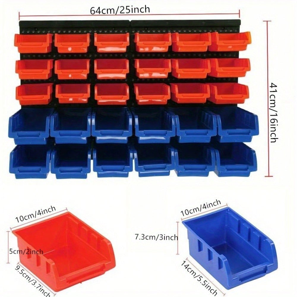 30 Hole Plastic Bins Wall Mount Storage Garage Tools Small Parts Organizer Rack