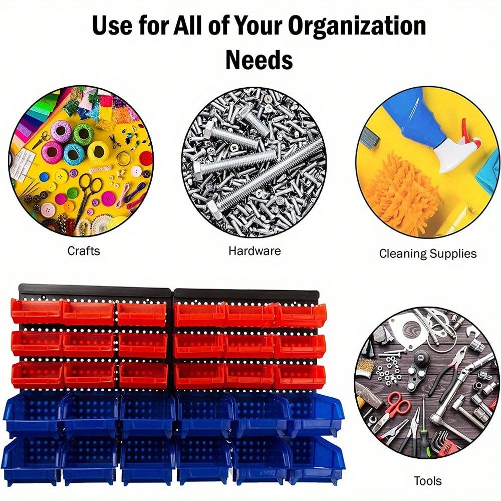 30 Hole Plastic Bins Wall Mount Storage Garage Tools Small Parts Organizer Rack
