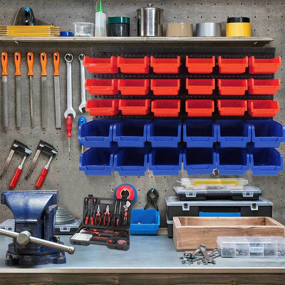 30 Hole Plastic Bins Wall Mount Storage Garage Tools Small Parts Organizer Rack