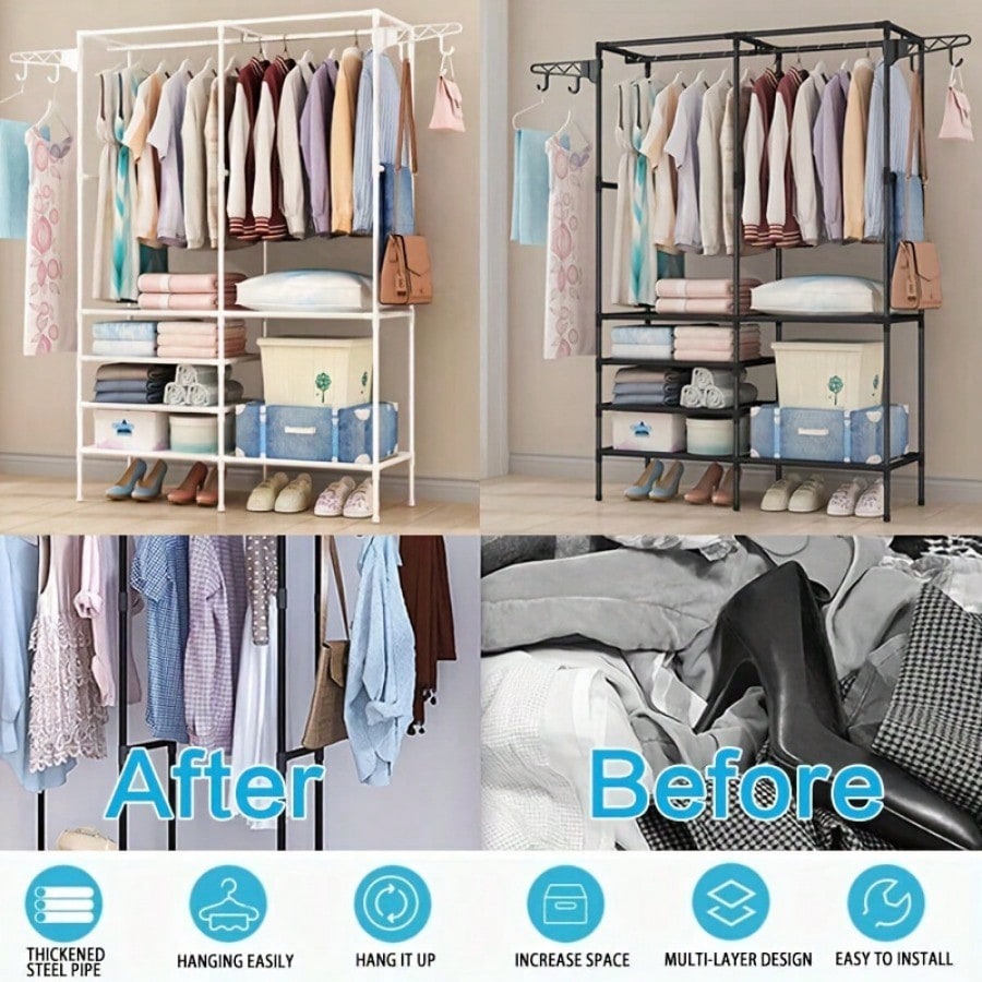 Heavy Duty Steel Clothes Rail Storage Garment Shelf Hanging Display Stand Rack