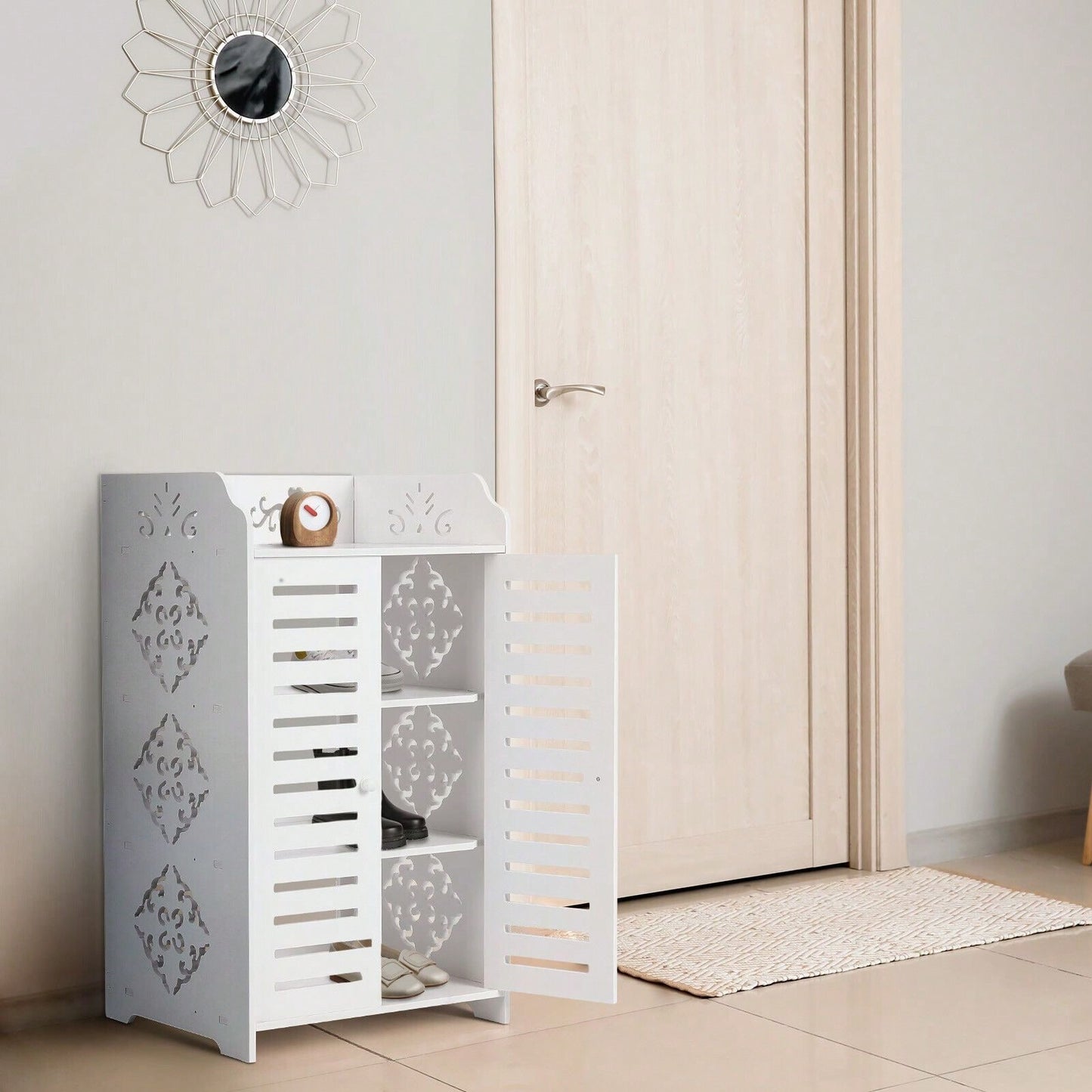 4 Tier White Shoe Storage Cabinet Unit Cupboard Hallway Living Room Shoe Rack