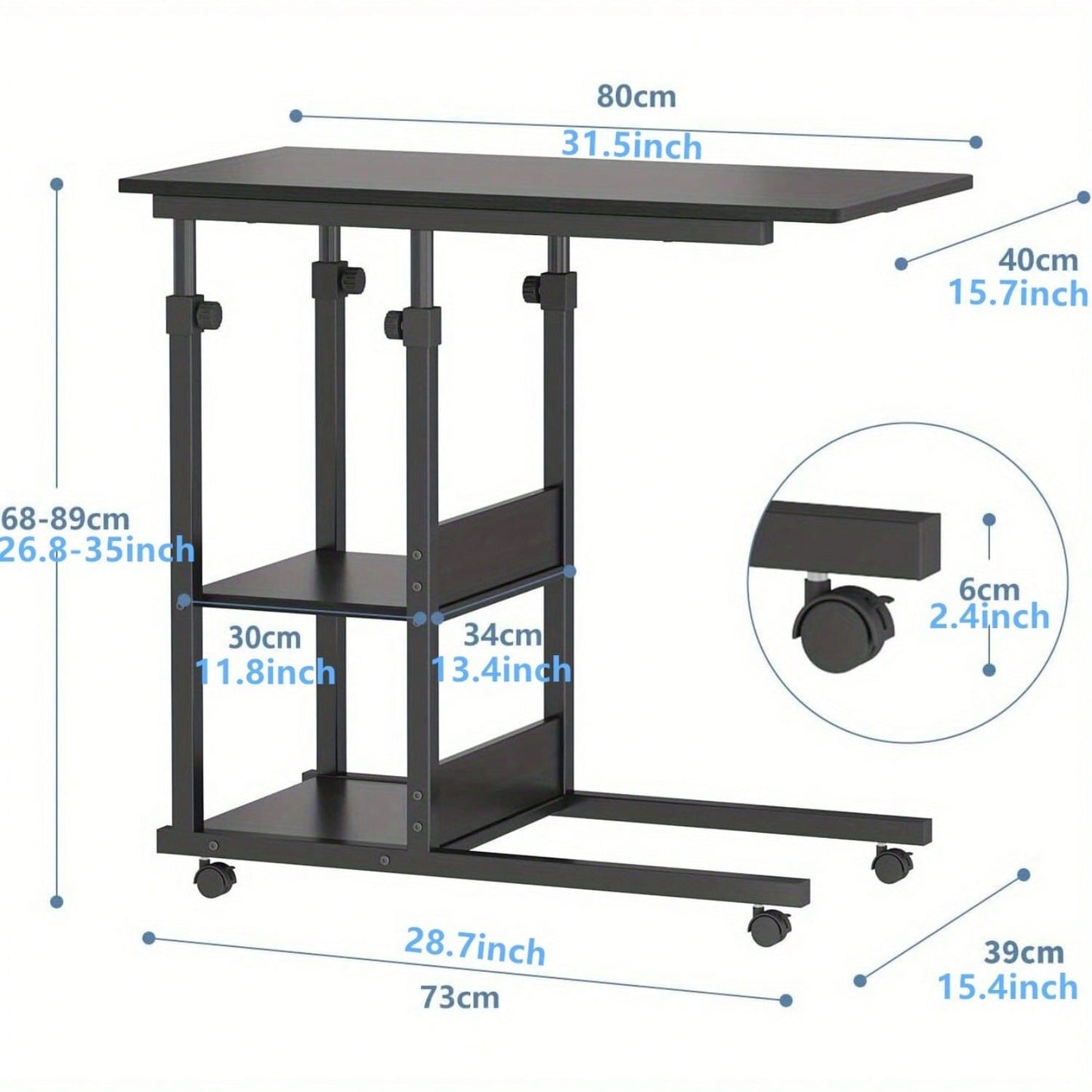 Height Adjustable Rolling Laptop Desk Cart Overbed Hospital Table Bed Side Stand