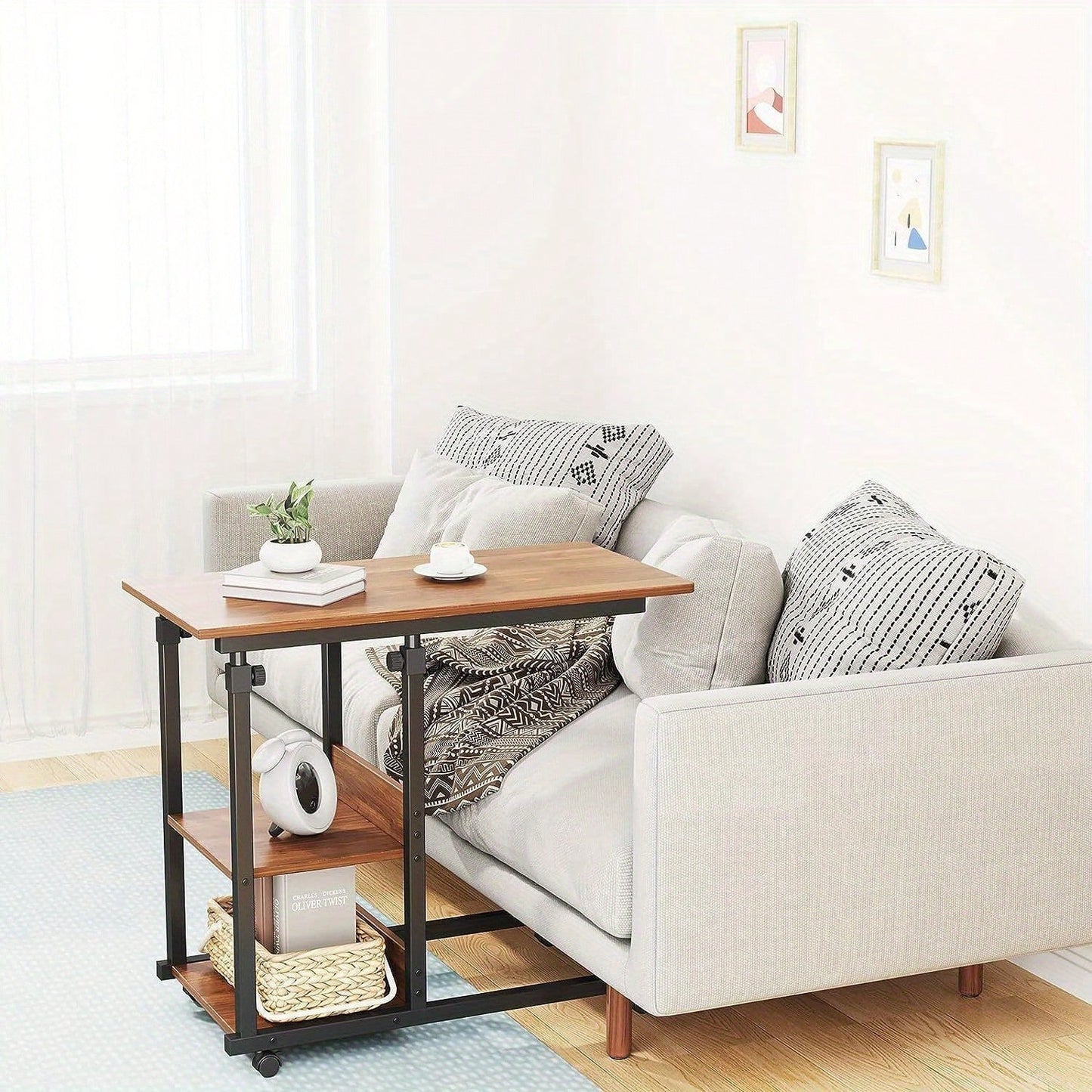 Height Adjustable Rolling Laptop Desk Cart Overbed Hospital Table Bed Side Stand
