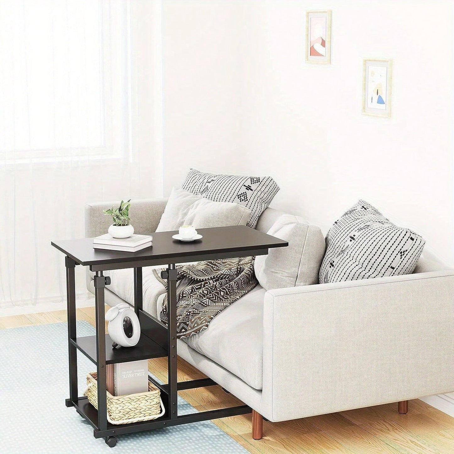 Height Adjustable Rolling Laptop Desk Cart Overbed Hospital Table Bed Side Stand