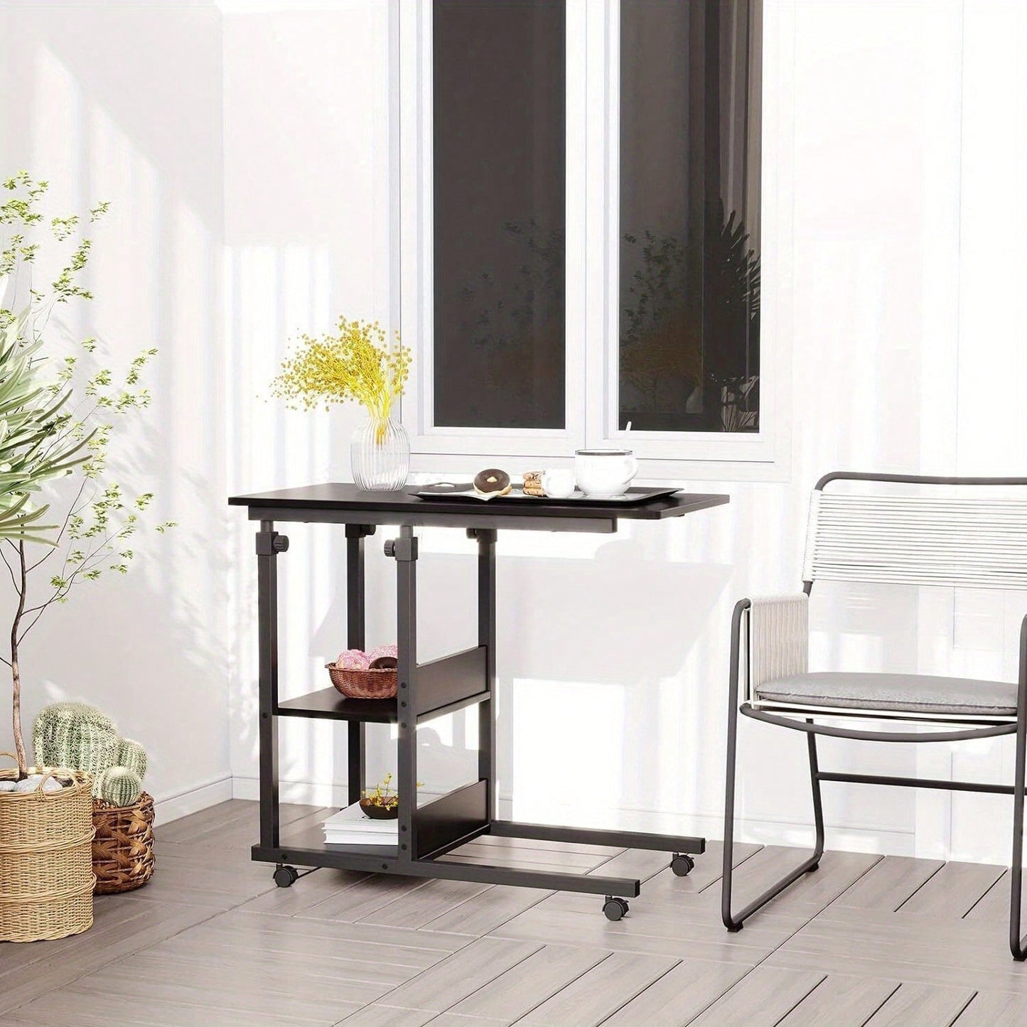 Height Adjustable Rolling Laptop Desk Cart Overbed Hospital Table Bed Side Stand