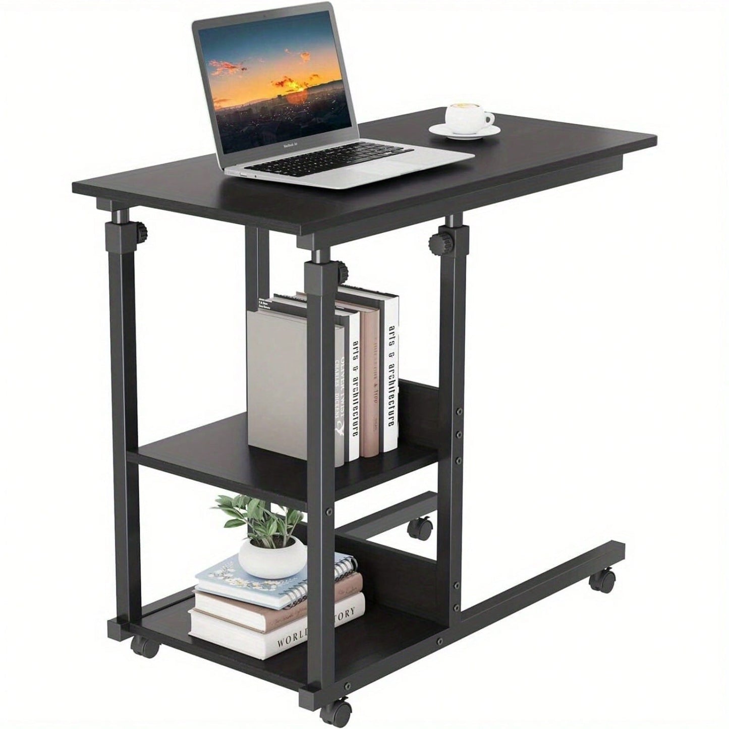 Height Adjustable Rolling Laptop Desk Cart Overbed Hospital Table Bed Side Stand