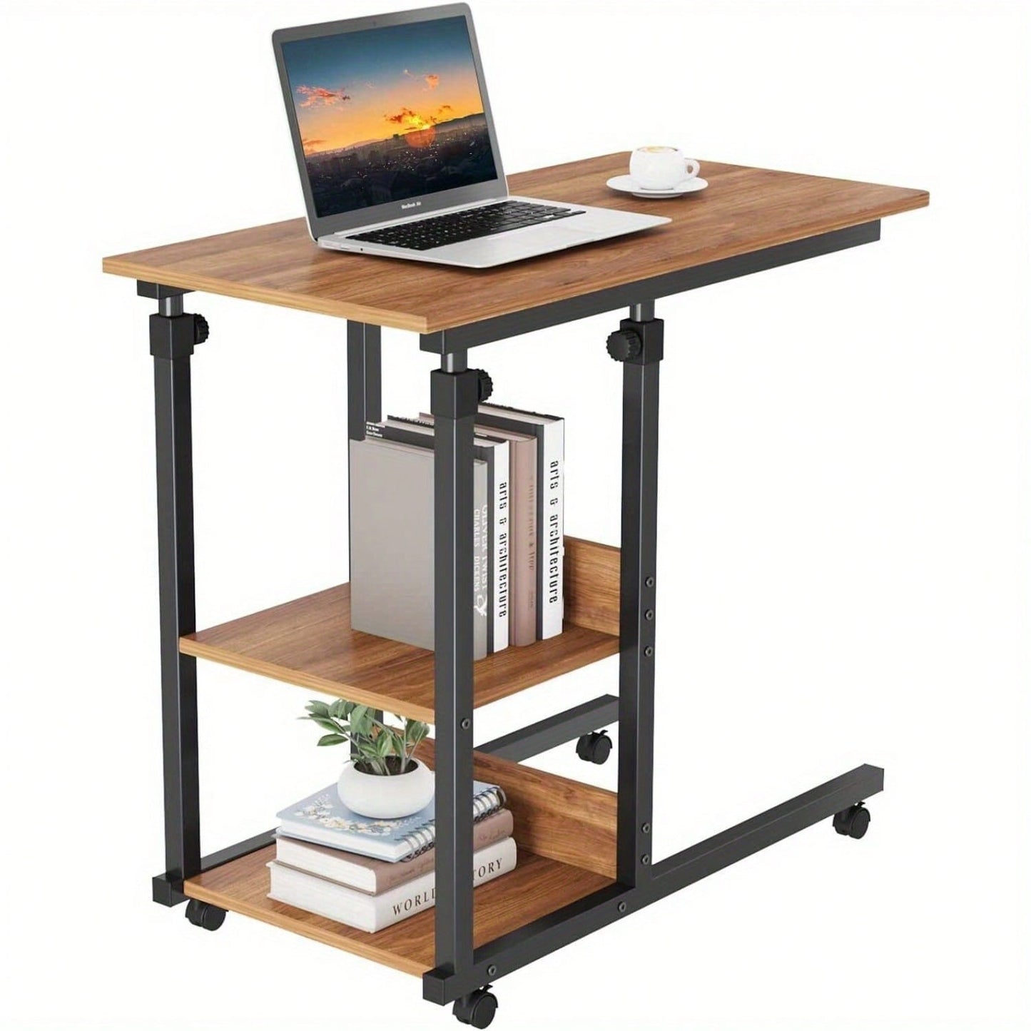 Height Adjustable Rolling Laptop Desk Cart Overbed Hospital Table Bed Side Stand