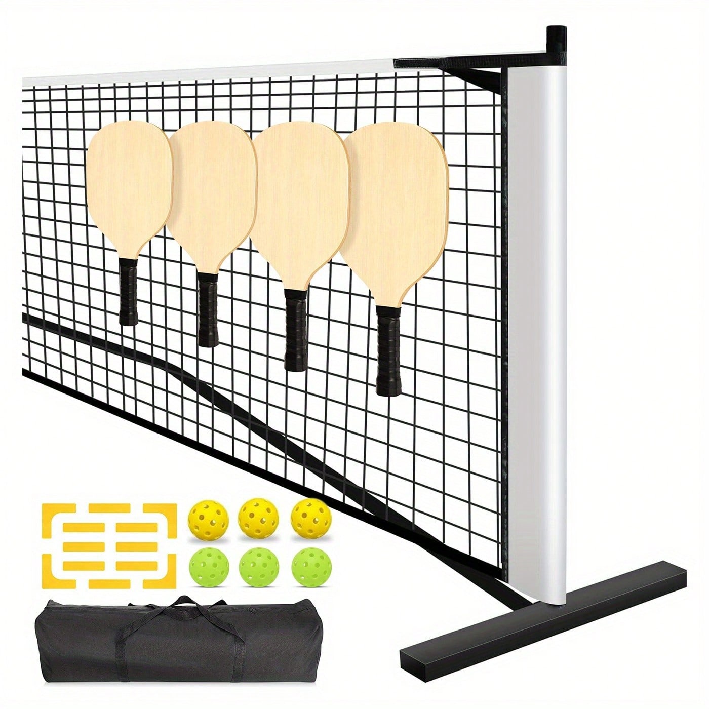 22FT Pickleball Net System - Portable Regulation-Size Net With 6 Pickleballs 4 Pitbull Racket
