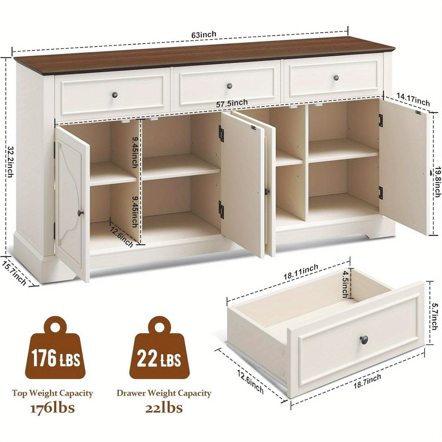 Sideboard Cabinet Buffet Console Table Coffee Bar Cabinet with Adjustable Shelf for Dining Living Room