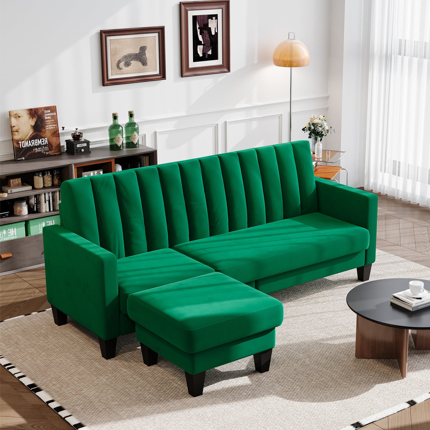 Convertible Sectional Sofa Couch 3 Seat L-Shaped Velvet Sofa for Apartments Living Room and Office