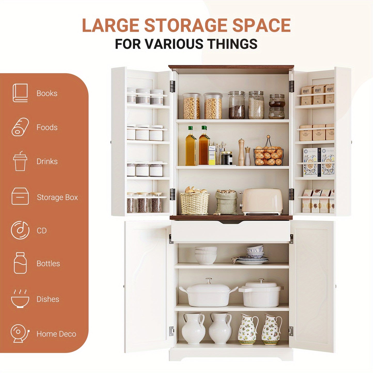 Kitchen Pantry Storage Cabinet Freestanding Cupboard for Dining Room Living Room Laundry