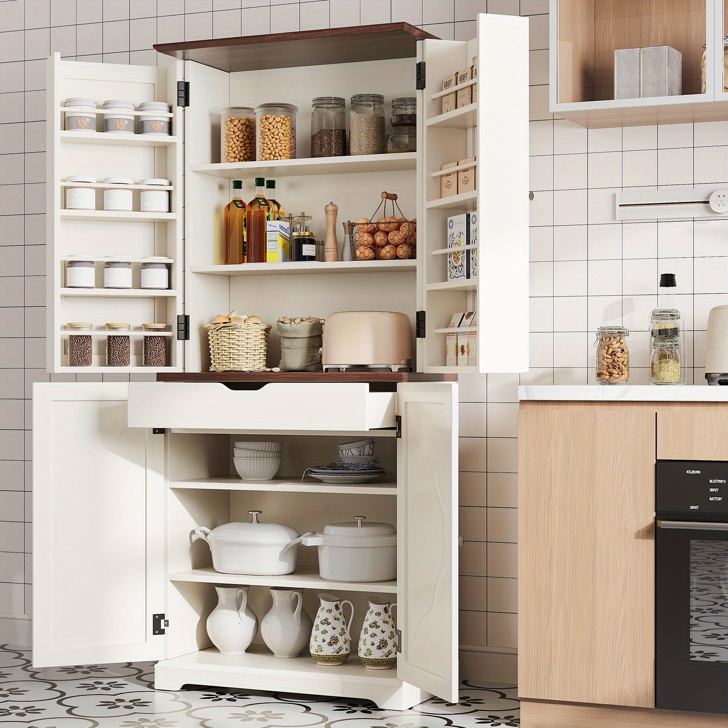 Kitchen Pantry Storage Cabinet Freestanding Cupboard for Dining Room Living Room Laundry