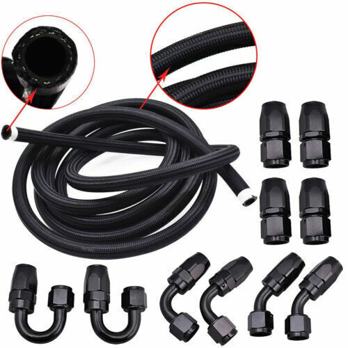 AN6 6AN Fitting Nylon Stainless Steel Braided Fuel Hose End Adapter Oil Line 5M