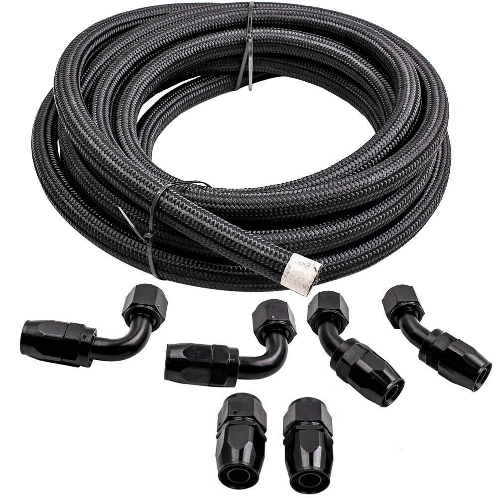 AN10 10AN Nylon Stainless Steel Braided Fuel Oil Gas Line Hose 10 Feet 3M Black