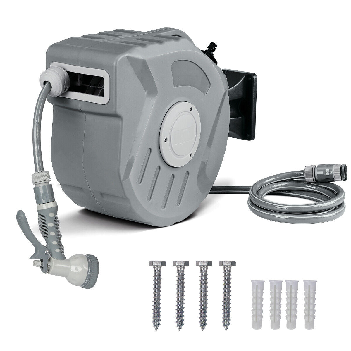 Wall Mounted Garden Patio Hose Reel Retractable Auto Rewind Pipe 180° Swivel