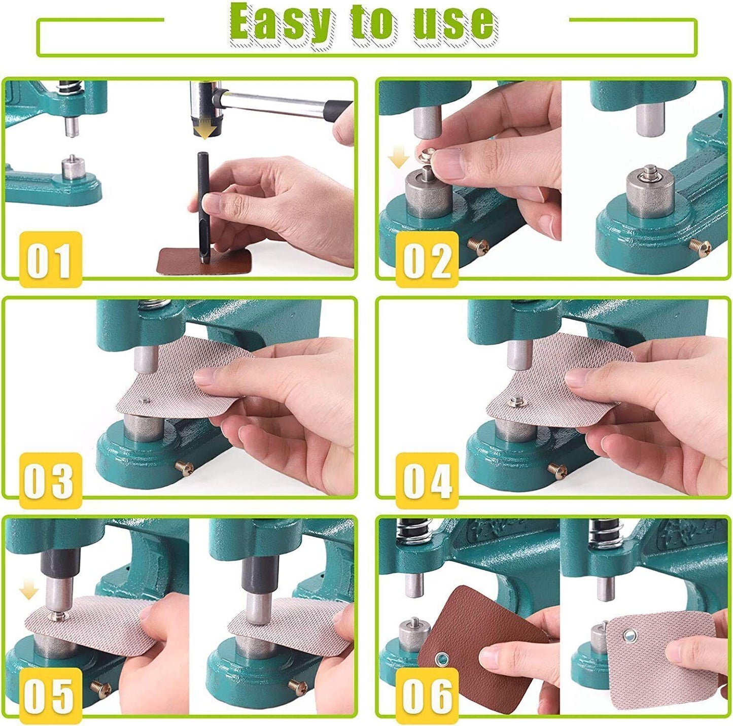3 Dies Heavy Duty Hand Press 1500 Grommet Eyelet Machine Punch Tool Kit Set